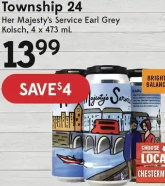 Sobeys Liquor Township 24 Her Majesty's Service Earl Grey Kolsch, 4 x 473ml offer