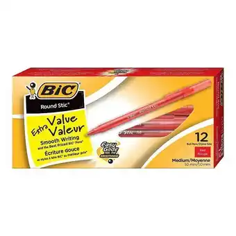 Staples Bic round stic extra value ballpoint stick pens, 1.0mm, red, 12 pack offer