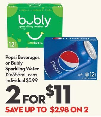 Longo's Pepsi beverages or bubly sparkling water offer