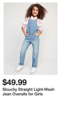 Old Navy Slouchy straight light-wash jean overalls for girls offer