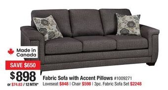 Bad Boy Superstore Fabric sofa with accent pillows offer