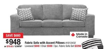 Bad Boy Superstore Fabric sofa with accent pillows offer