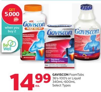 Rexall Gaviscon foamtabs 36' s-100' s or liquid 340ml-600ml offer