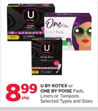 Rexall U by kotex or one by poise pads, liners or tampons offer