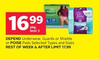 Rexall Depend underwear, guards or shields or poise pads offer