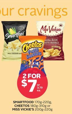 Rexall Smartfood 170g-220g, cheetos 180g-310g or miss vickie's 200g-220g offer