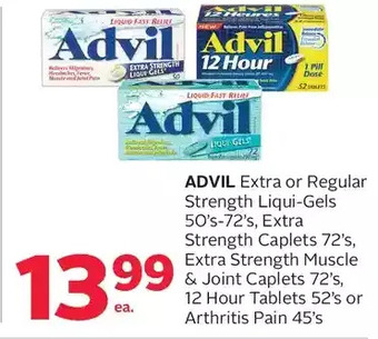 Rexall Advil extra or regular strength liqui-gels, extra strength caplets, extra strength muscle & joint caplets, 12 hour tablets or offer