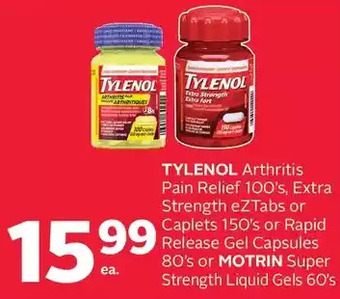Rexall Tylenol arthritis pain relief, extra strength eztabs or caplets or rapid release gel capsules or motrin super strength liquid offer