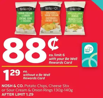 Rexall Nosh & co. potato chips, cheese stix or sour cream & onion rings offer