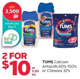 Rexall Tums calcium antacids or chewies offer