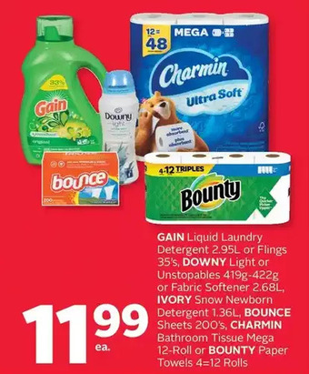 Rexall Gain liquid laundry detergent or flings, downy light or unstopables or fabric softener, ivory snow newborn detergent, bounce offer