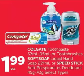 Rexall Colgate toothpaste or toothbrushes, softsoap liquid hand soap or speed stick anti-perspirant or deodorant offer