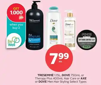Rexall Tresemmé, dove or therapy plus hair care or axe or dove men hair styling offer