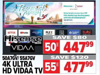 2001 Audio Video Hisense 4k ultra hd vidaa tv 50" | 55" offer