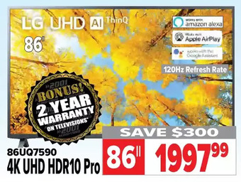 2001 Audio Video Lg 86" 4k uhd hdr10 pro tv offer