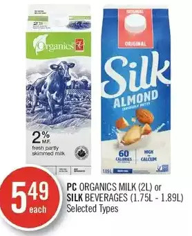 Shoppers Drug Mart Pc organics milk or silk beverages offer