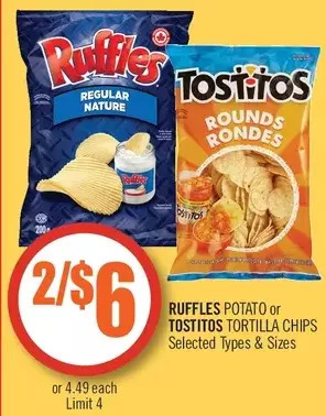 Shoppers Drug Mart Ruffles potato or tostitos tortilla chips offer