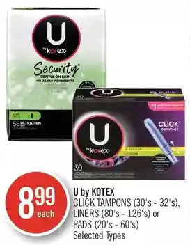 Shoppers Drug Mart U by kotex click tampons, liners or pads offer