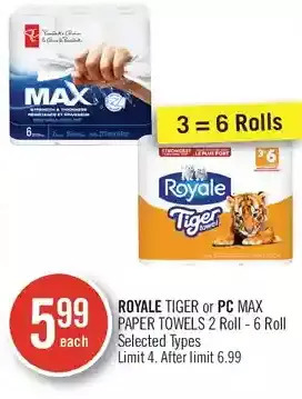 Shoppers Drug Mart Royale tiger or pc max paper towels offer