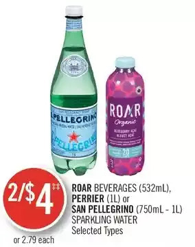 Shoppers Drug Mart Roar beverages, perrier or san pellegrino sparkling water offer