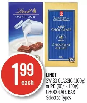 Shoppers Drug Mart Lindt swiss classic or pc chocolate bar offer