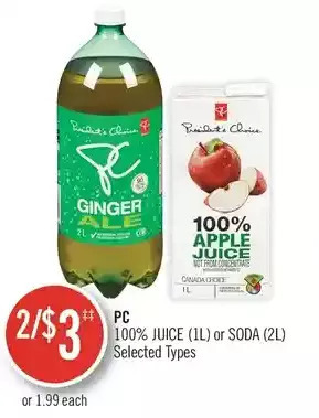 Shoppers Drug Mart Pc 100% juice or soda offer