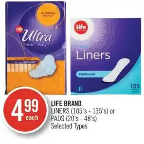Shoppers Drug Mart Life brand liners or pads offer