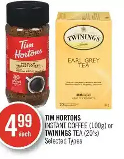 Shoppers Drug Mart Tim hortons instant coffee or twinings tea offer