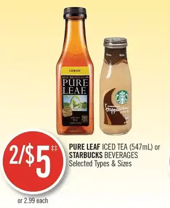 Shoppers Drug Mart Pure leaf iced tea or starbucks beverages offer