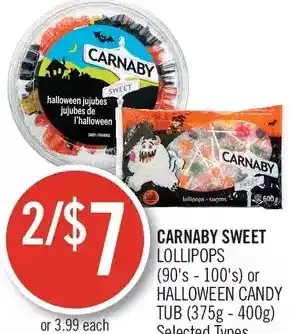 Shoppers Drug Mart Carnaby sweet lollipops or halloween candy tub offer