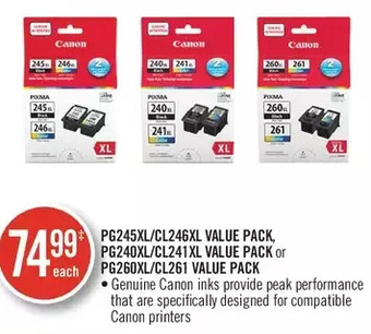 Shoppers Drug Mart Pg245xl/cl246xl value pack, pg240xl/cl241xl value pack or pg260xl/cl261 value pack offer