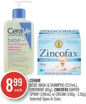 Shoppers Drug Mart Cerave bébé wash & shampoo, ointment, zincofax diaper spray or cream offer