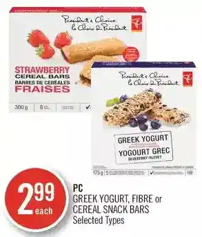 Shoppers Drug Mart Pc greek yogurt, fibre or cereal snack bars offer