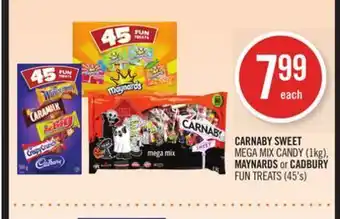 Shoppers Drug Mart Carnaby sweet mega mix candy (1kg), maynards or cadbury fun treats (45's) offer