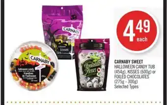 Shoppers Drug Mart Carnaby sweet halloween candy tub (454g), kisses (600g) or foiled chocolates (275g - 300g) offer