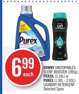 Shoppers Drug Mart Downy unstopables scent booster (285g), persil (1.18l) or purex (1.92l - 2.03l) laundry detergent offer
