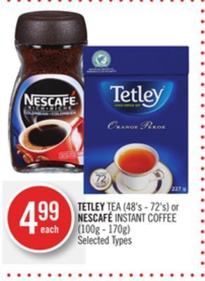 Shoppers Drug Mart Tetley tea (48's - 72's) or nescafé instant coffee (100g - 170g) offer