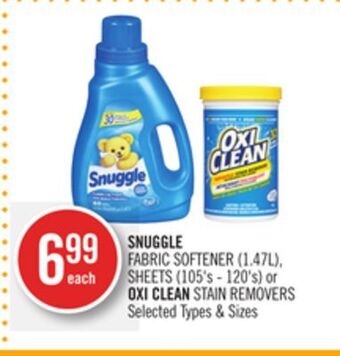 Shoppers Drug Mart Snuggle fabric softener (1.47l), sheets (105's - 120's) or oxi clean stain removers offer