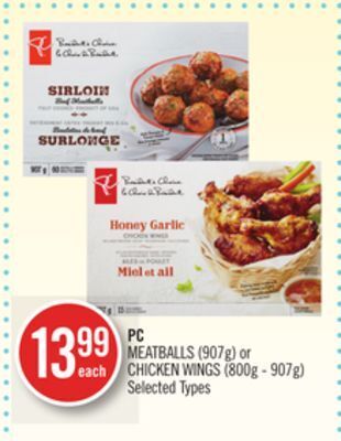 Shoppers Drug Mart Pc meatballs (907g) or chicken wings (800g - 907g) offer