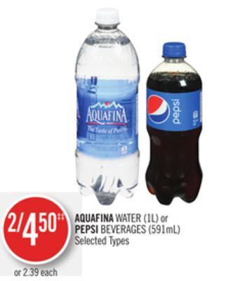 Shoppers Drug Mart Aquafina water (1l) or pepsi beverages (591ml) offer