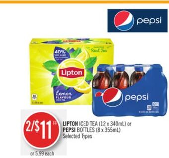 Shoppers Drug Mart Lipton iced tea (12 x 340ml) or pepsi bottles (8 x 355ml) offer