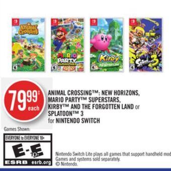Shoppers Drug Mart Animal crossing™: new horizons, mario party™ superstars, kirby™ and the forgotten land or splatoon™ 3 for nintendo switch offer