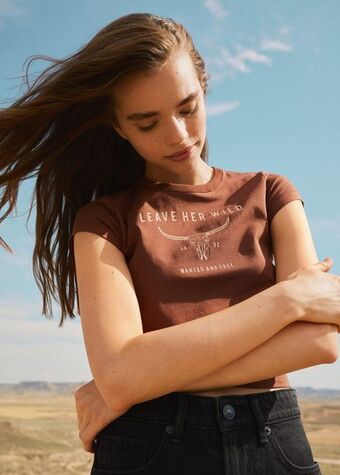 Mango Printed cotton-blend t-shirt offer