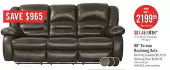 The Brick Toreno genuine leather reclining sofa | loveseat offer