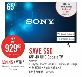 The Brick Sony bravia 65" x75k 4k hdr smart tv | 55" offer