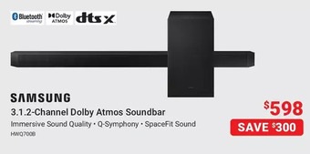 Visions Electronics Samsung 3.1.2-channel dolby atmos soundbar offer