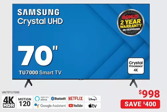 Visions Electronics Samsung 70" crystal uhd tu7000 smart tv offer