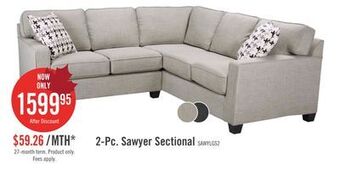 The Brick Sawyer 2-piece linen-look fabric sectional - light grey offer