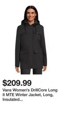 Sport Chek Vans women's drillcore long ii mte winter jacket, long, insulated synthetic, hooded offer