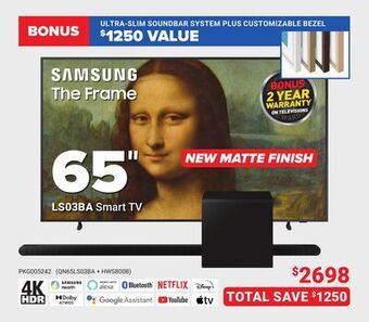 Visions Electronics Samsung the frame 65" ls03ba smart tv offer